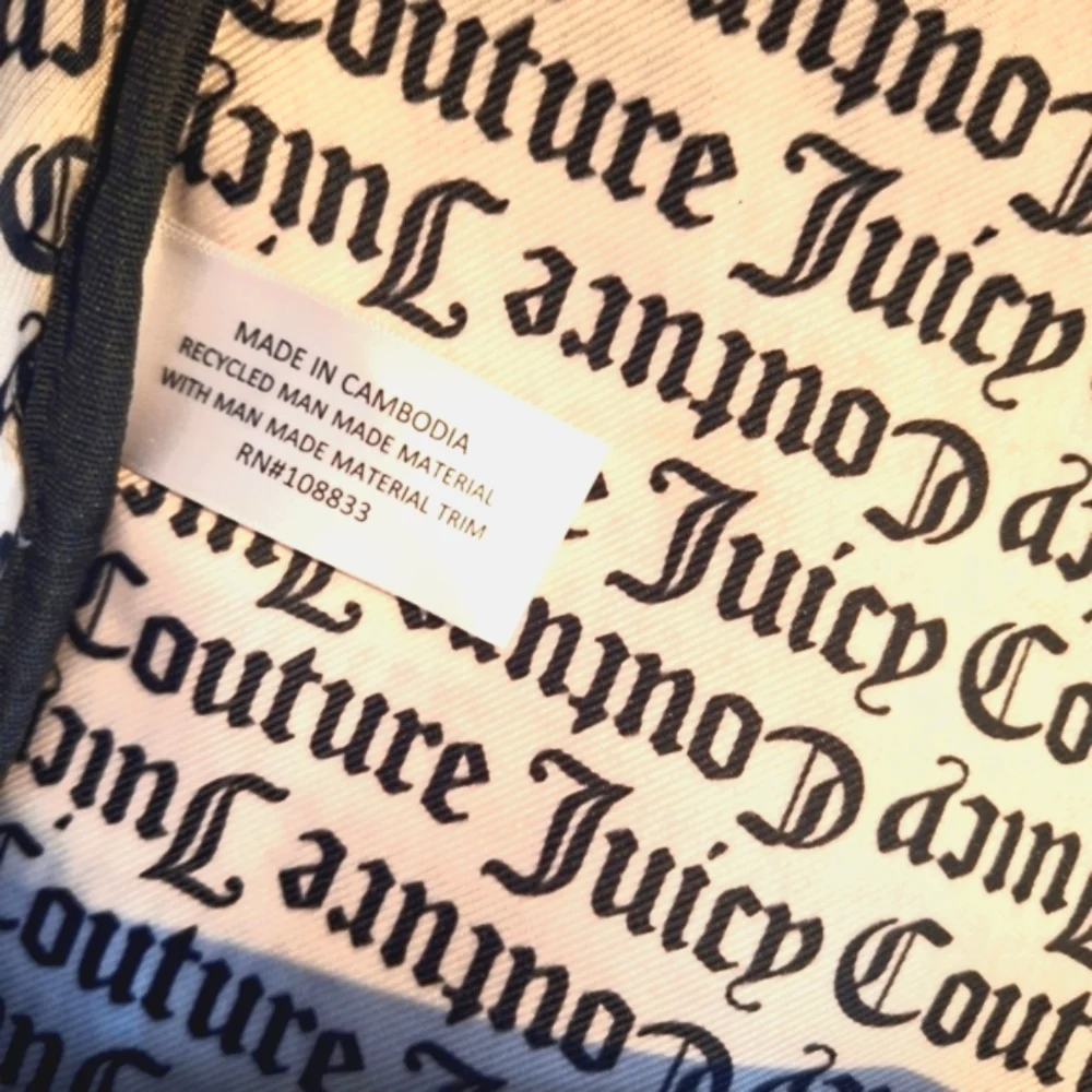 Juicy Couture Wild Heart Striped Full Size Backpack Gold Hardware Goth Text EUC